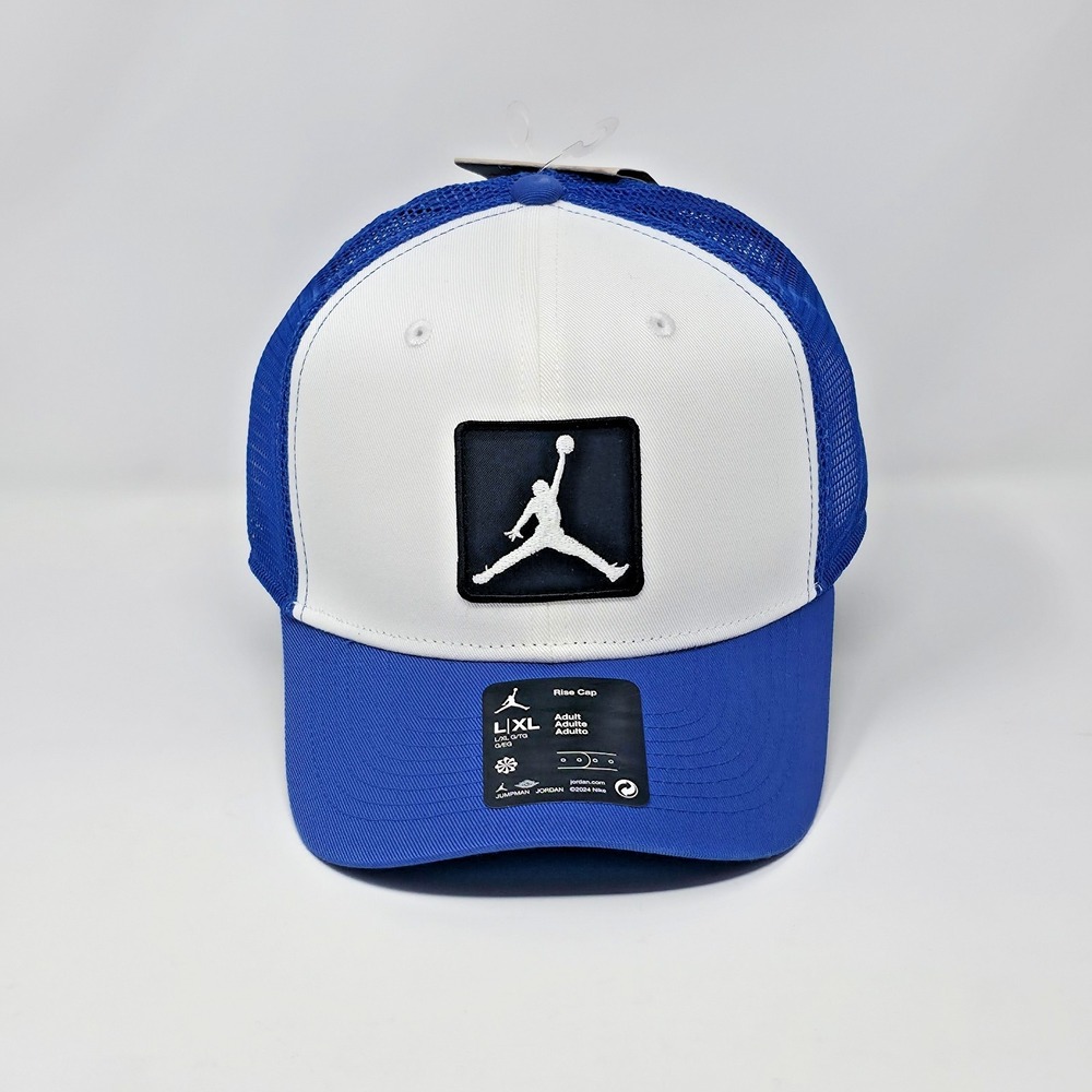 Jordan Nike Rise Structured Snapback Trucker Hat Cap Large/XL  Bright Blue White